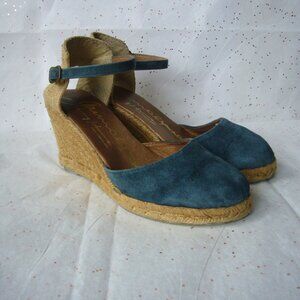 Anthropologie Gaimo Blue Suede Espadrilles Ankle strap Jute - Size 38 7.5 Comfy